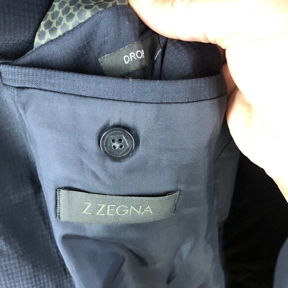 Z Zegna Drop 7 100% Wool Navy Check Trim Fit Blazer Jacket  ITA 48C =‎ US 38S - Picture 8 of 15
